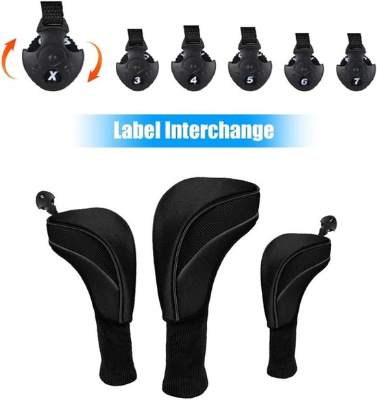 Allecto- Golfclubs Hoofd Covers - Golf IJzer - Verwisselbare Nr. Tag - Nieuwigheid - Hout Club - 3 Stuks met Kleur Optie - Compatibel voor Verschillende Modellen - Golfaccessoire van Allecto — afbeelding 4