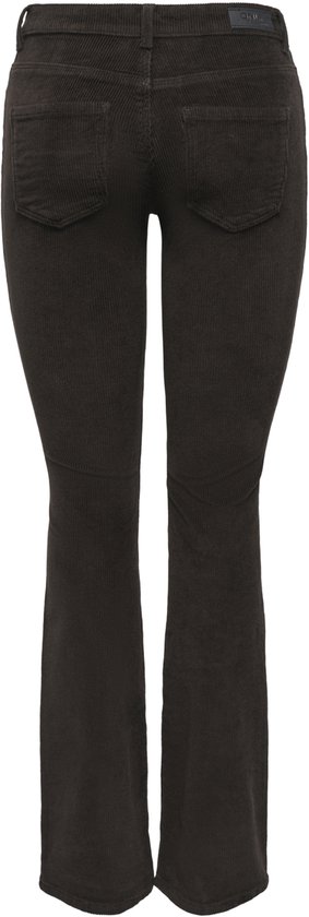 Bruine corduroy broek met wijde pijpen, van voren gezien.