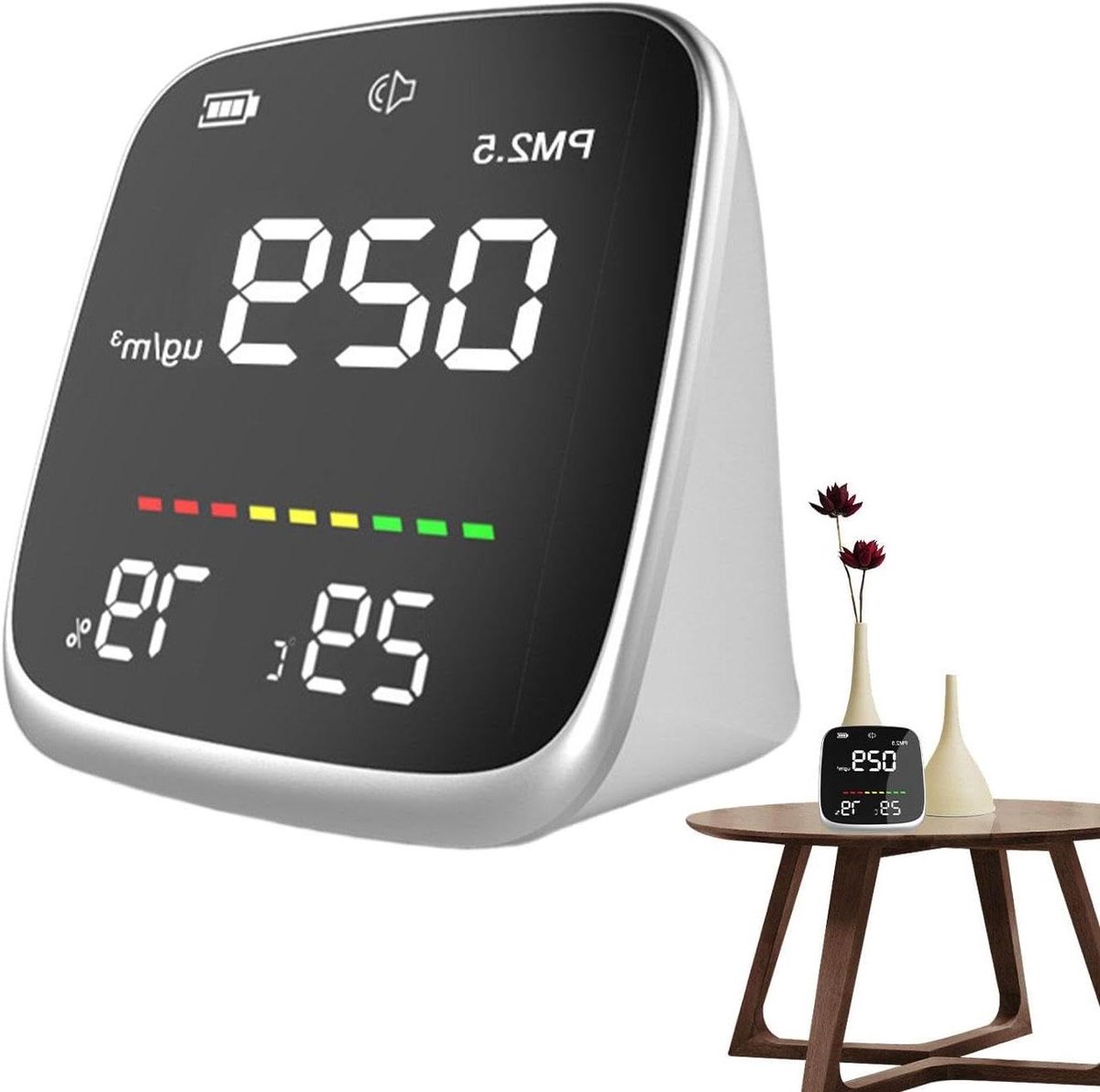 Luchtkwaliteit Monitor - Luchtmeter CO2 Detector - Binnenlucht Meten - Real-time Weergave - 8.5 x 8 x 5 cm - Wit