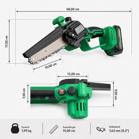 Nexxt Pocketsaw Pro Mini Accu-kettingzaag - Draadloze Mini Kettingzaag met Accu, Oplader en Veiligheidsset van Nexxt. — afbeelding 2