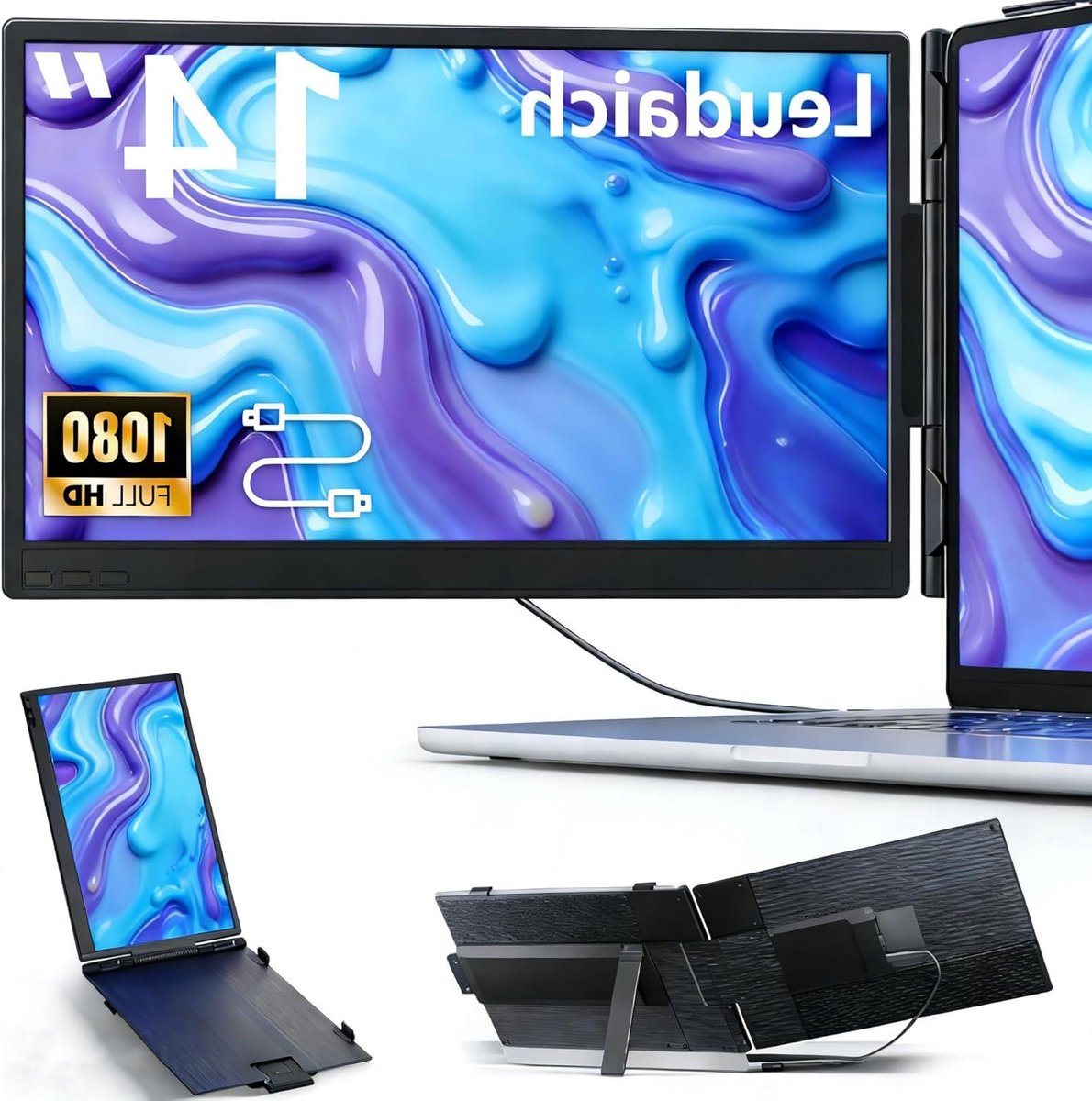Schermverlenging Laptop - Extra Monitor - Multitasken Onderweg - Contactloos Frame Ontwerp - 14 Inch FHD - Bruin