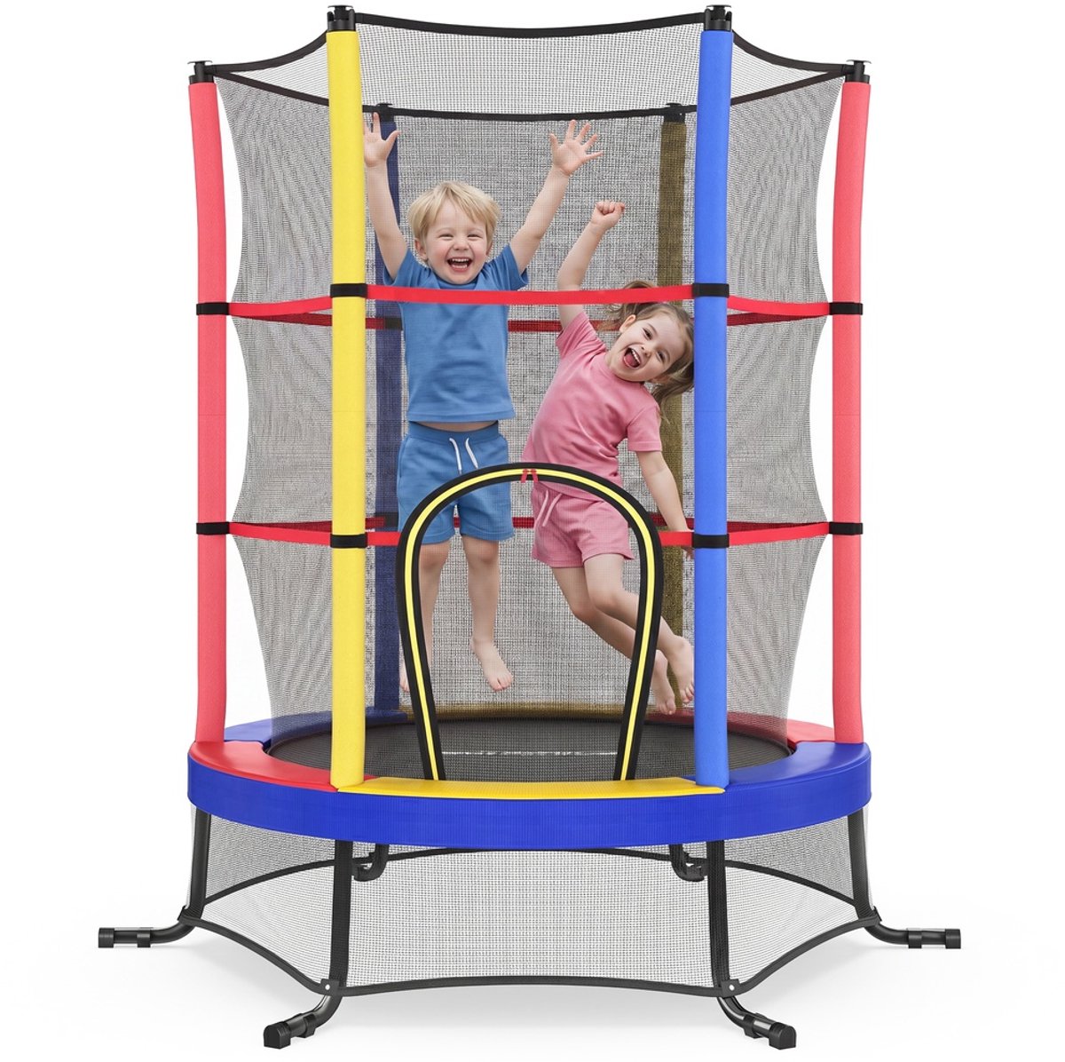 Kindertrampoline - 174 cm kindertrampoline met veiligheidsnet en randbescherming - Meerkleurig
