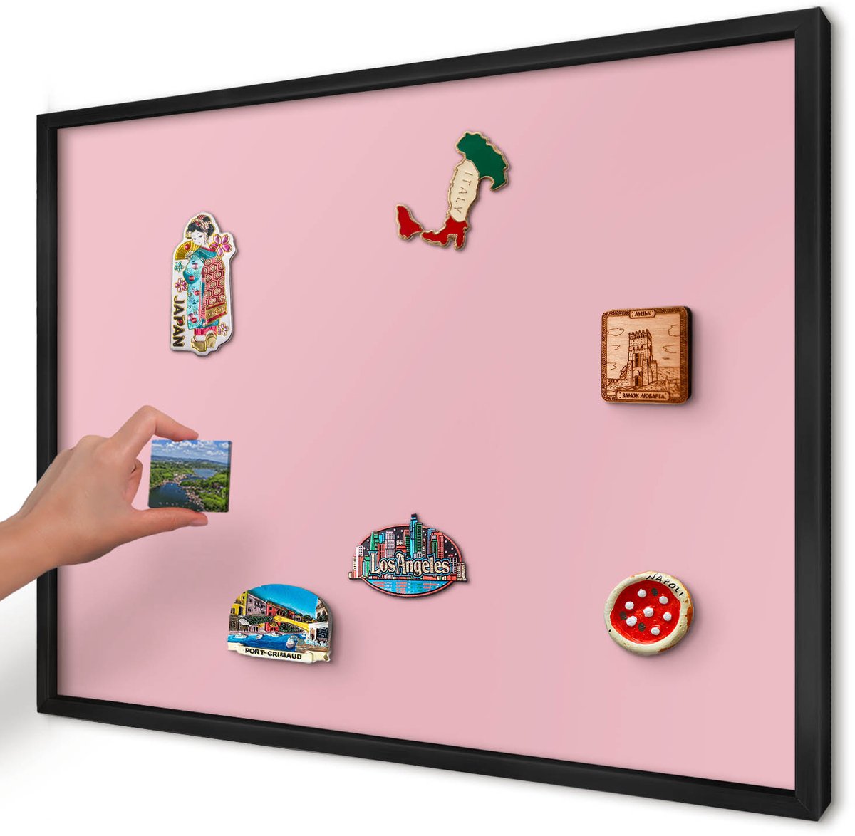 Artprintcave Roze Magneetbord mit Zwart Frame - 70x50 cm - Lichtroze Magneetbord Voor Keuken - Minimalist Wandbord Magnetisch - Achtergronden En Patronen