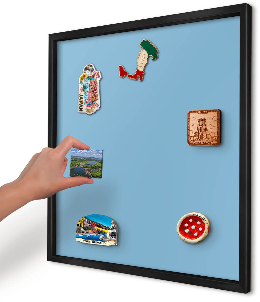 Artprintcave Blauw Magneetbord mit Zwart Frame - 50x50 cm - Blauwe Kleur Magnetische Organizer - Minimalist Memobord Keuken - Achtergronden En Patronen