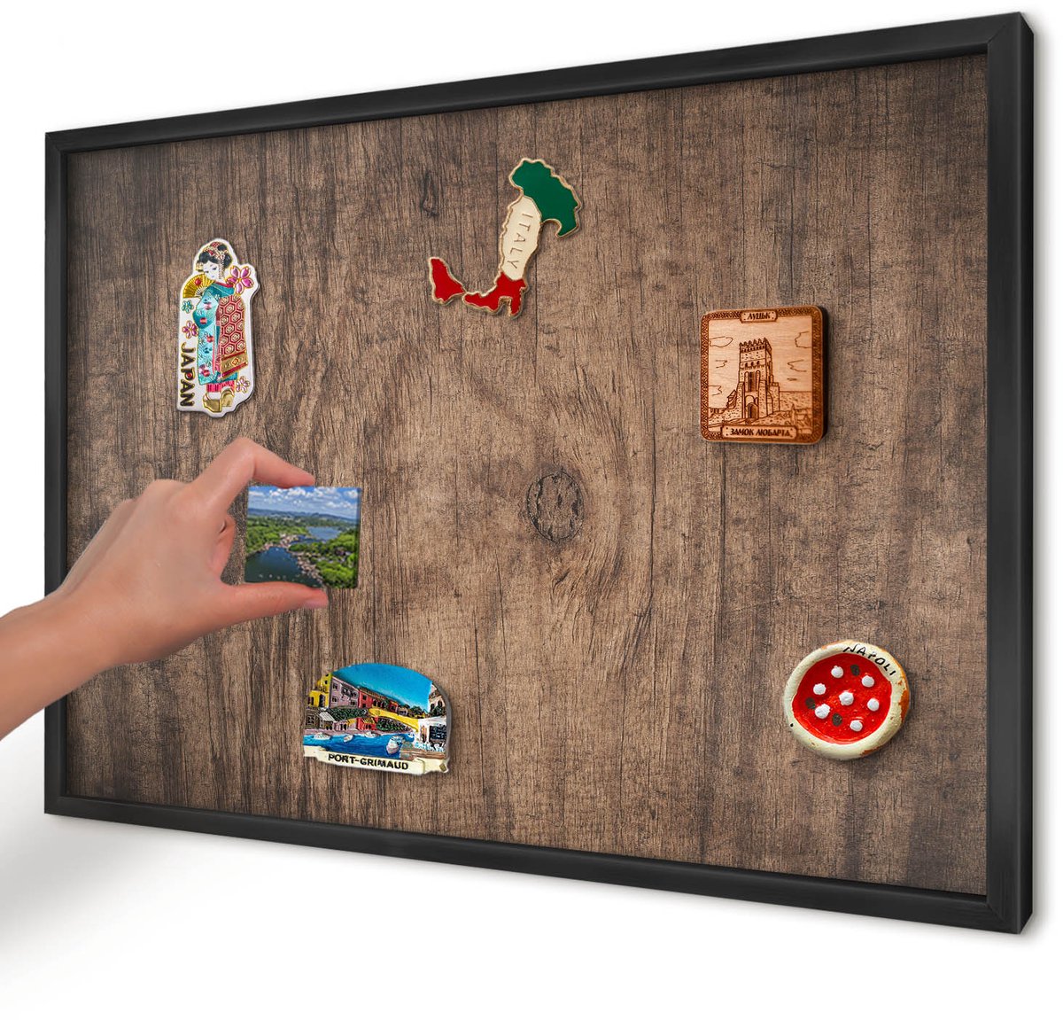 Artprintcave Bruin Magneetbord mit Zwart Frame - 60x40 cm - Houtstructuur Magneetbord Voor Keuken - Rustiek Magneet Bord mit Frame - Texturen