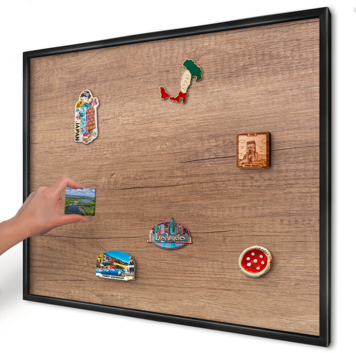 Artprintcave Bruin Magneetbord mit Zwart Frame - 80x60 cm - Houtstructuur Magnetisch Bord Voor Magneten - Rustiek Notitiebord - Texturen