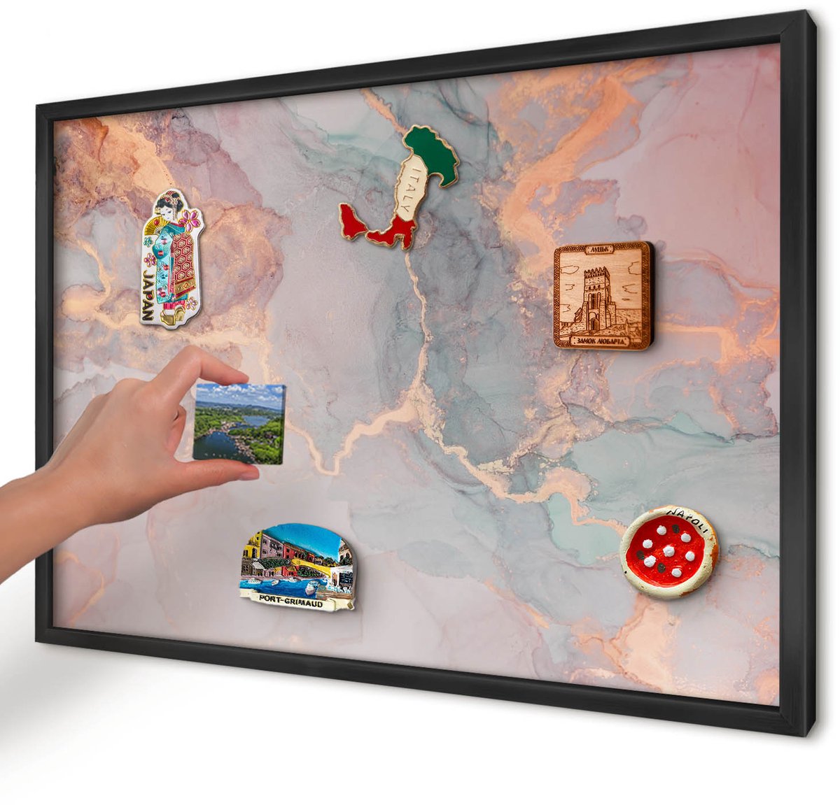 Artprintcave Beige Magneetbord mit Zwart Frame - 60x40 cm - Kleurrijke Abstractie Magneetbord Voor Keuken - Abstract Wandbord Magnetisch - Abstractie