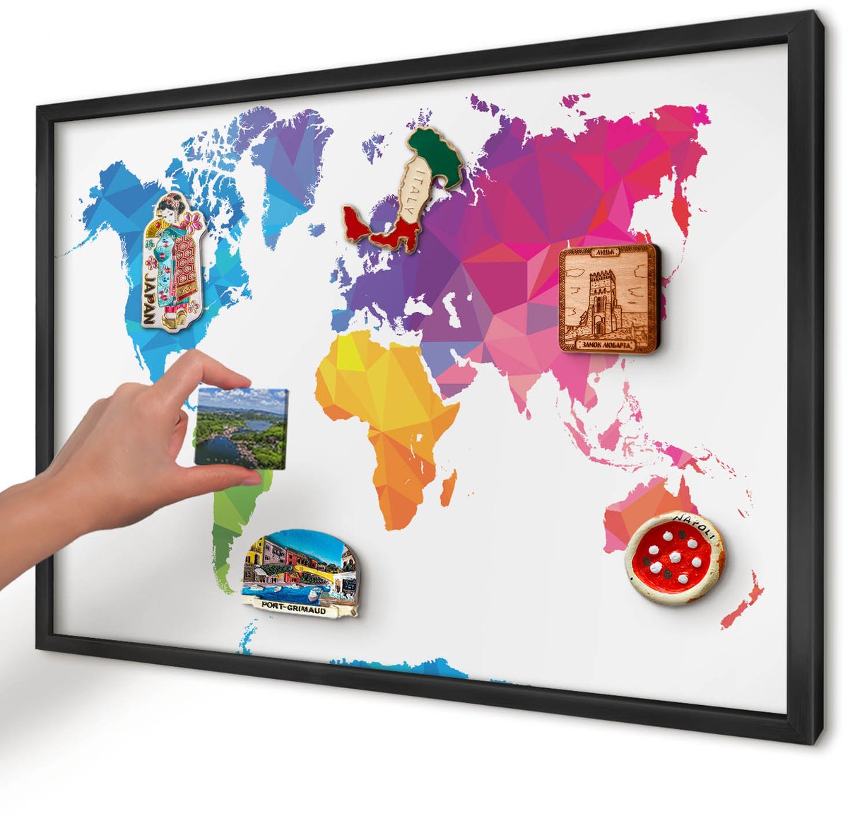 Artprintcave Blauw Magneetbord mit Zwart Frame - 60x40 cm - Kleurenkaart Notitiebord - Geometrische Magnetisch Bord - Kaarten
