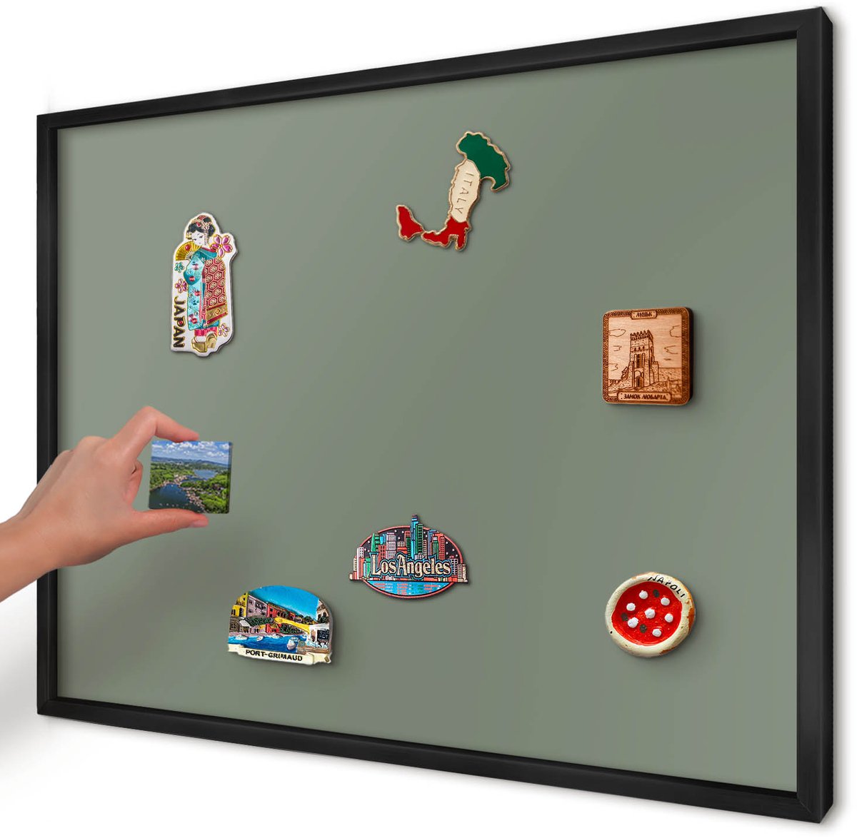 Artprintcave Groente Magneetbord mit Zwart Frame - 70x50 cm - Donkere Salie Magnetisch Bord Voor Magneten - Minimalist Magneetbord Voor Keuken - Achtergronden En Patronen