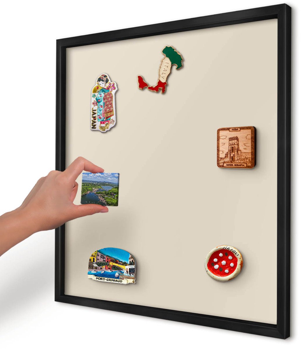 Artprintcave Beige Magneetbord mit Zwart Frame - 50x50 cm - Lichte Steen Magneetbord Voor Keuken - Minimalist Magnetische Organizer - Achtergronden En Patronen