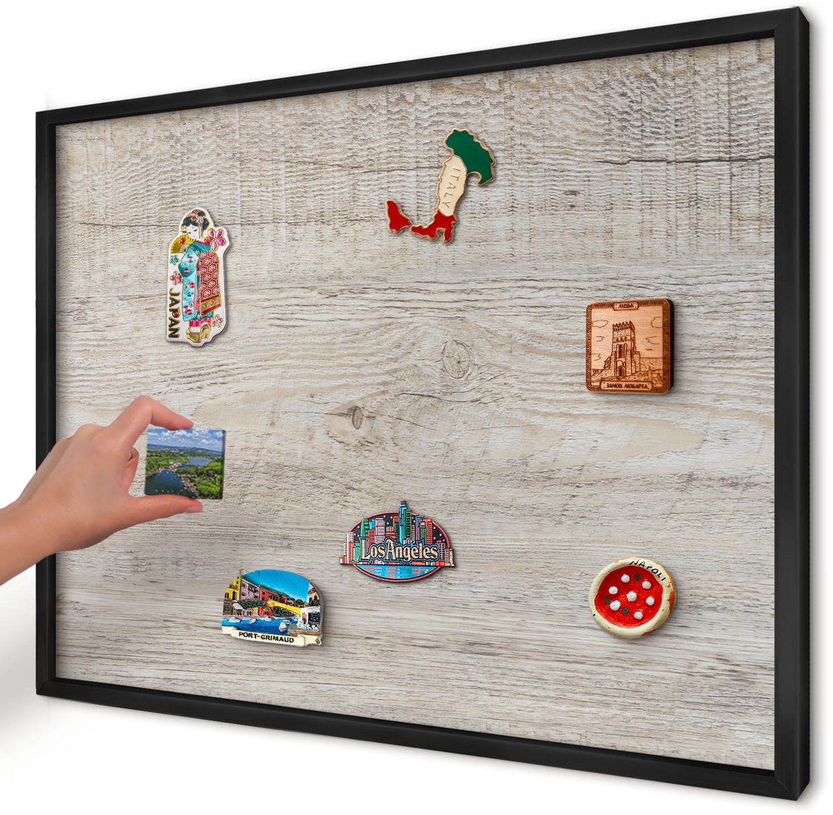 Artprintcave Beige Magneetbord mit Zwart Frame - 70x50 cm - Houtstructuur Magnetisch Bord - Scandinavisch Magneet Bord mit Frame - Texturen