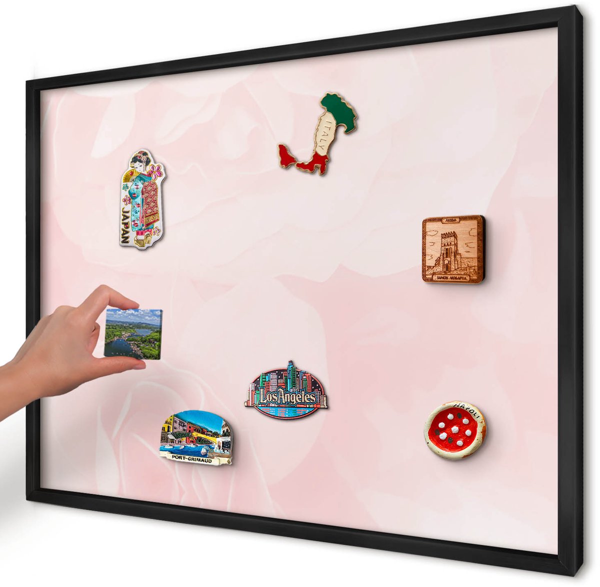 Artprintcave Roze Magneetbord mit Zwart Frame - 70x50 cm - Delicaat Roze Magnetisch Bord Voor Magneten - Minimalist Magneetbord Voor Keuken - Bloemen En Planten