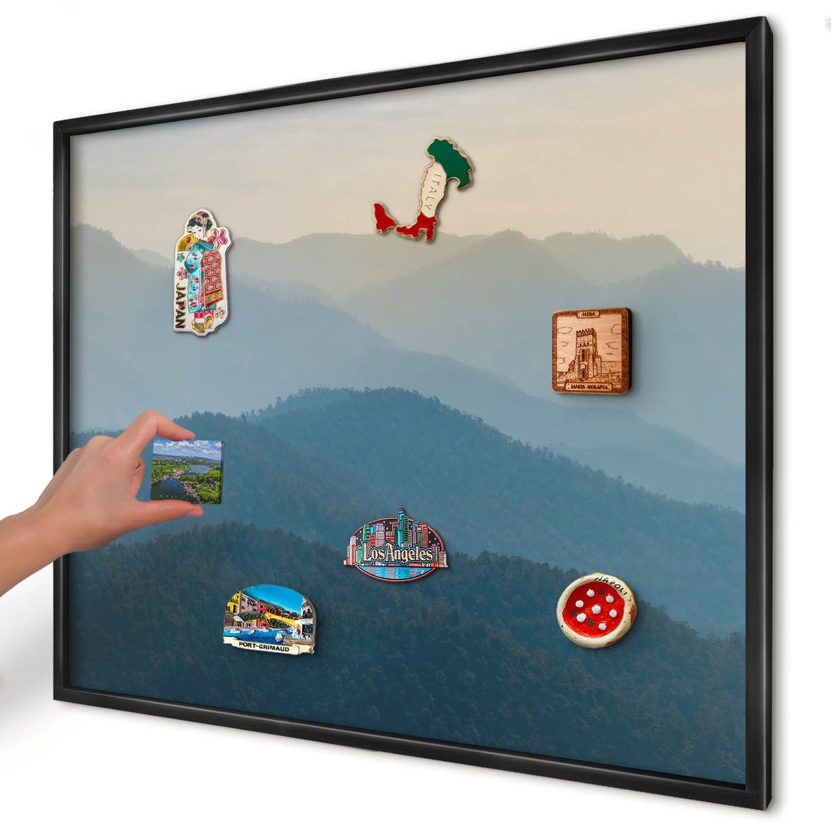 Artprintcave Groente Magneetbord mit Zwart Frame - 80x60 cm - Uitzicht Op De Bergen Magnetisch Bord - Fotografisch Memobord Keuken - Landschappen
