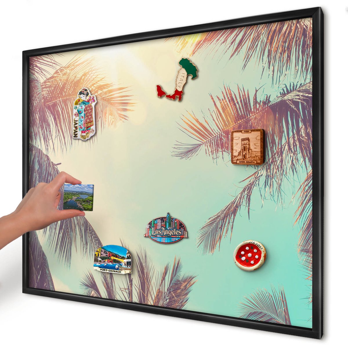 Artprintcave Turkoois Magneetbord mit Zwart Frame - 80x60 cm - Tropisch Paradijs Magnetisch Bord Voor Magneten - Vintage Magnetische Organizer - Natuur