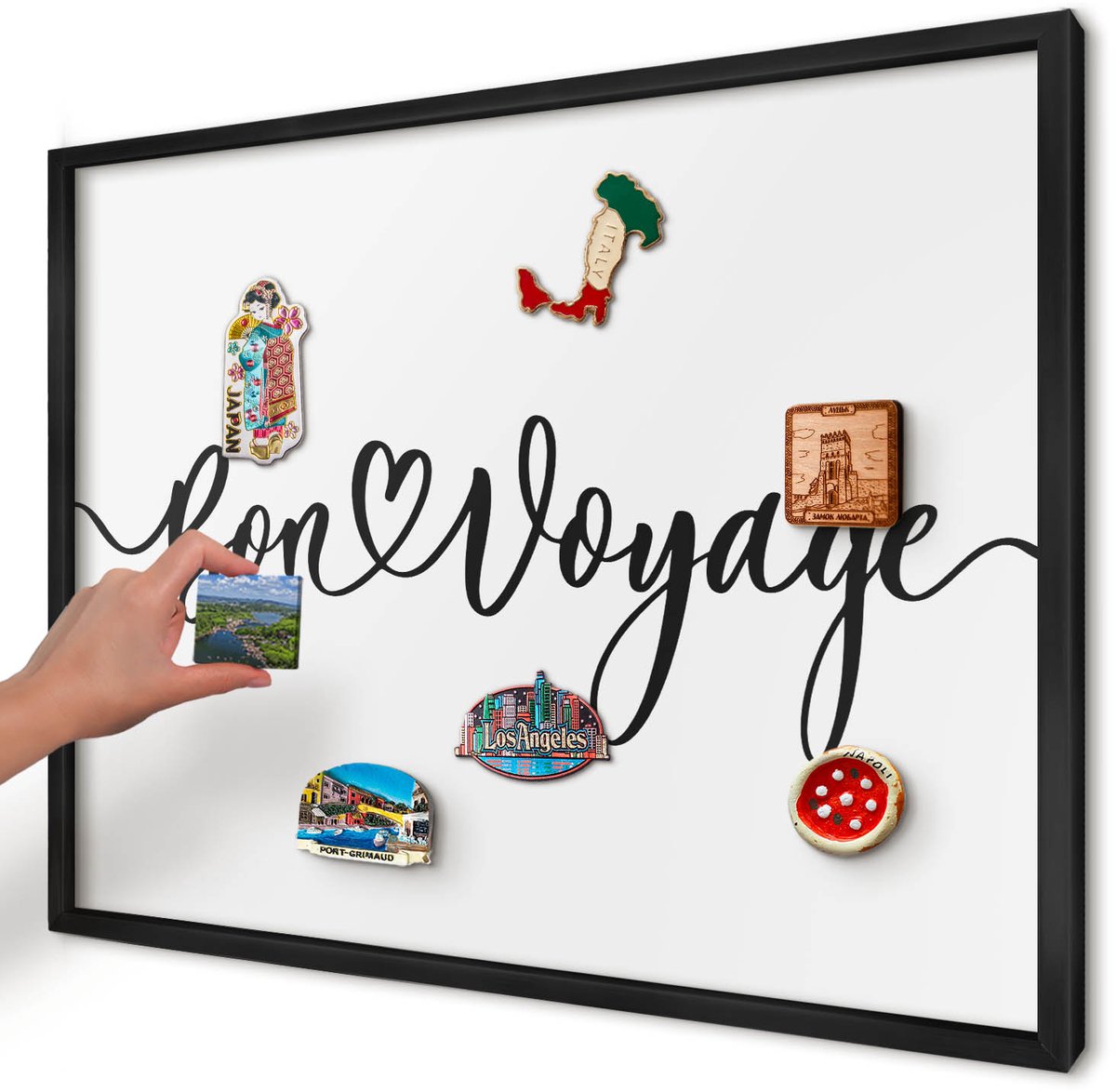 Artprintcave Zwart Magneetbord mit Zwart Frame - 70x50 cm - Goede Reis Magnetisch Bord - Typografisch Bord Voor Magneten - Teksten