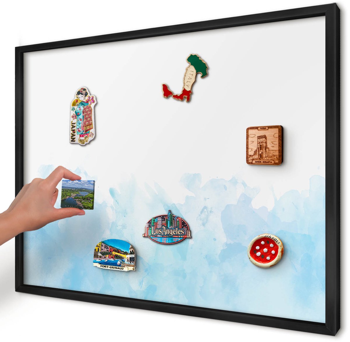 Artprintcave Blauw Magneetbord mit Zwart Frame - 70x50 cm - Rustgevend Landschap Magnetisch Bord - Waterverf Magnetisch Bord Voor Magneten - Abstractie
