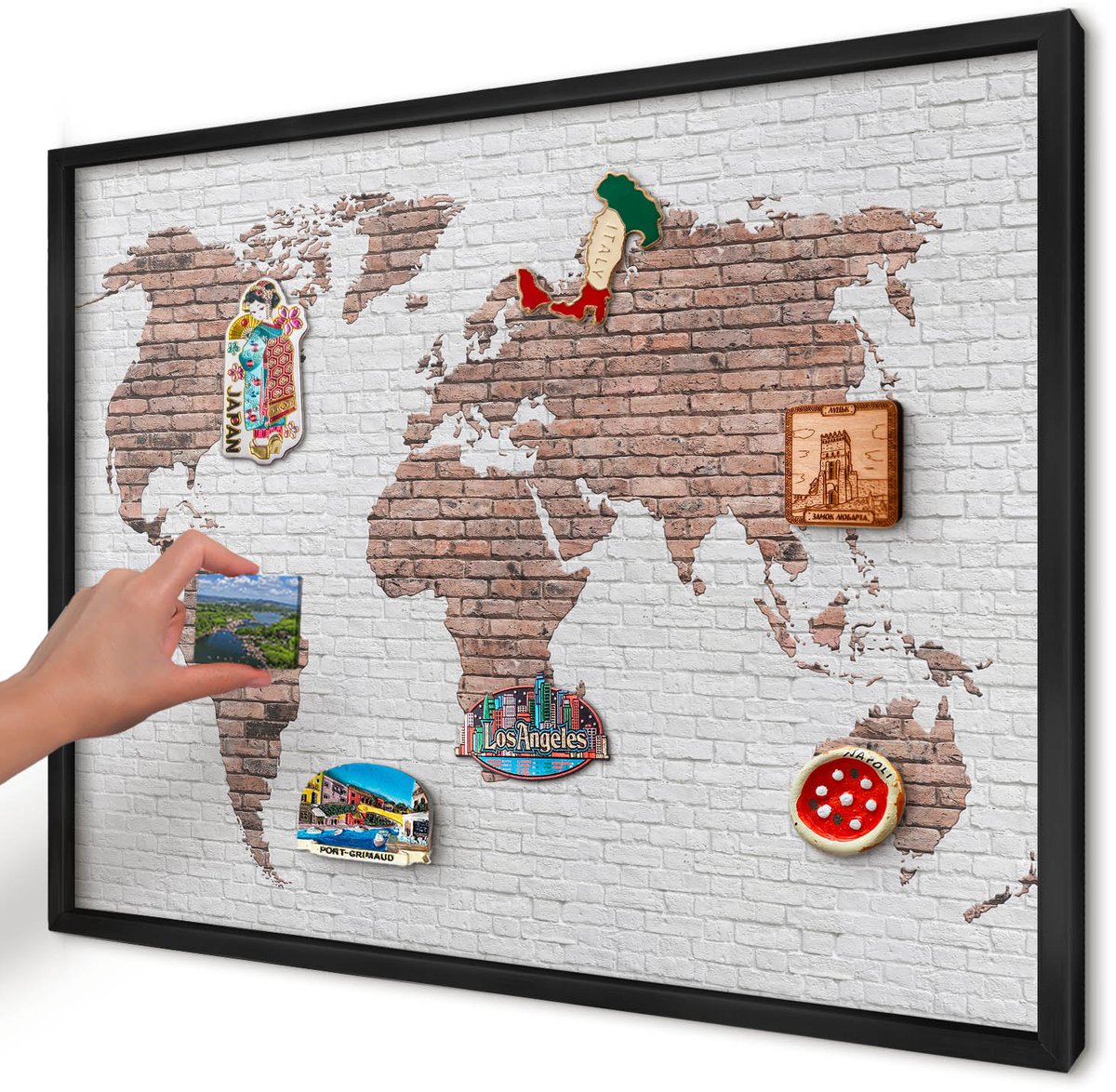 Artprintcave Bruin Magneetbord mit Zwart Frame - 70x50 cm - Bakstenen Plattegrond Magnetische Organizer - Industrieel/Loft Magneet Bord mit Frame - Kaarten