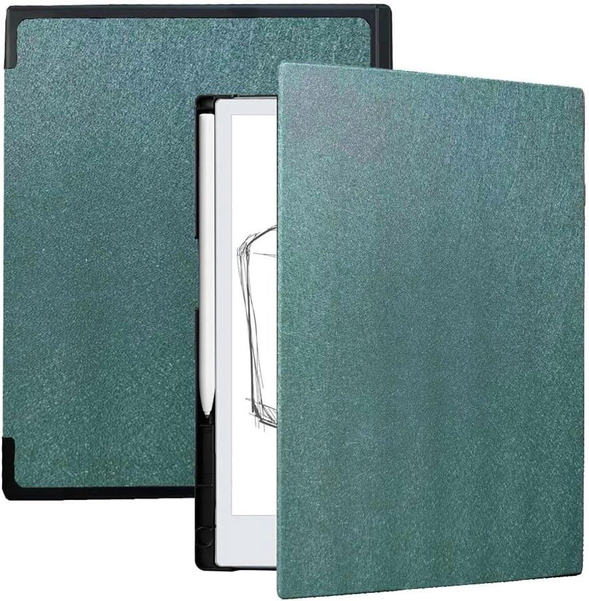 Hoes voor Remarkable 2 - Papieren Tablethoes Beschermhoes - Tabletbescherming - Ingebouwde Penhouder - 10.3 inch - Zwartgroen