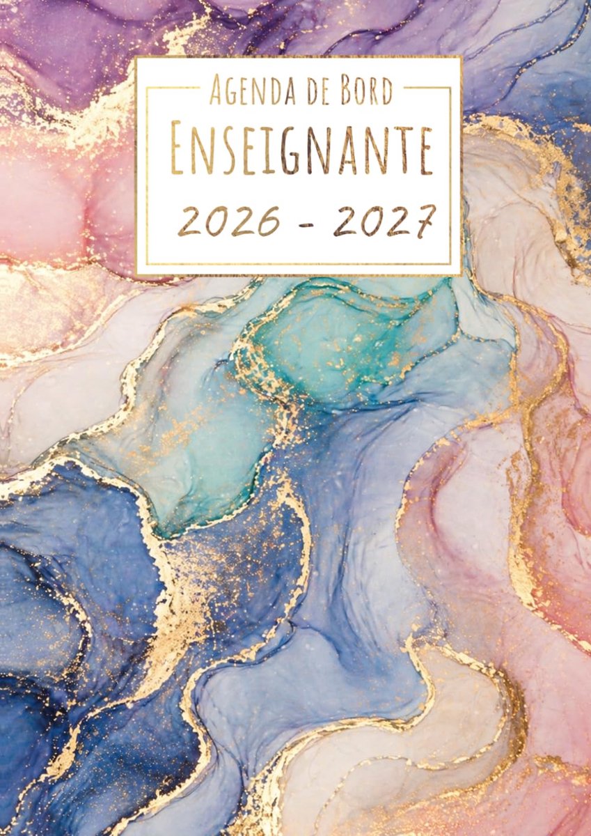 Agenda A4 2026-2027 - Marmer Pastel - Cahier de Bord - Ideaal voor lesplanning - ShopVlot