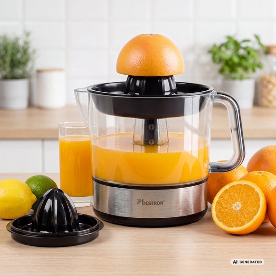 Bestron Citruspers Elektrisch - ACJ350Z - 40W - Incl. 2 perskegels, aromadeksel, sap reservoir - 0,7 Liter - Zilver - 5 jaar garantie van Merkloos — afbeelding 3
