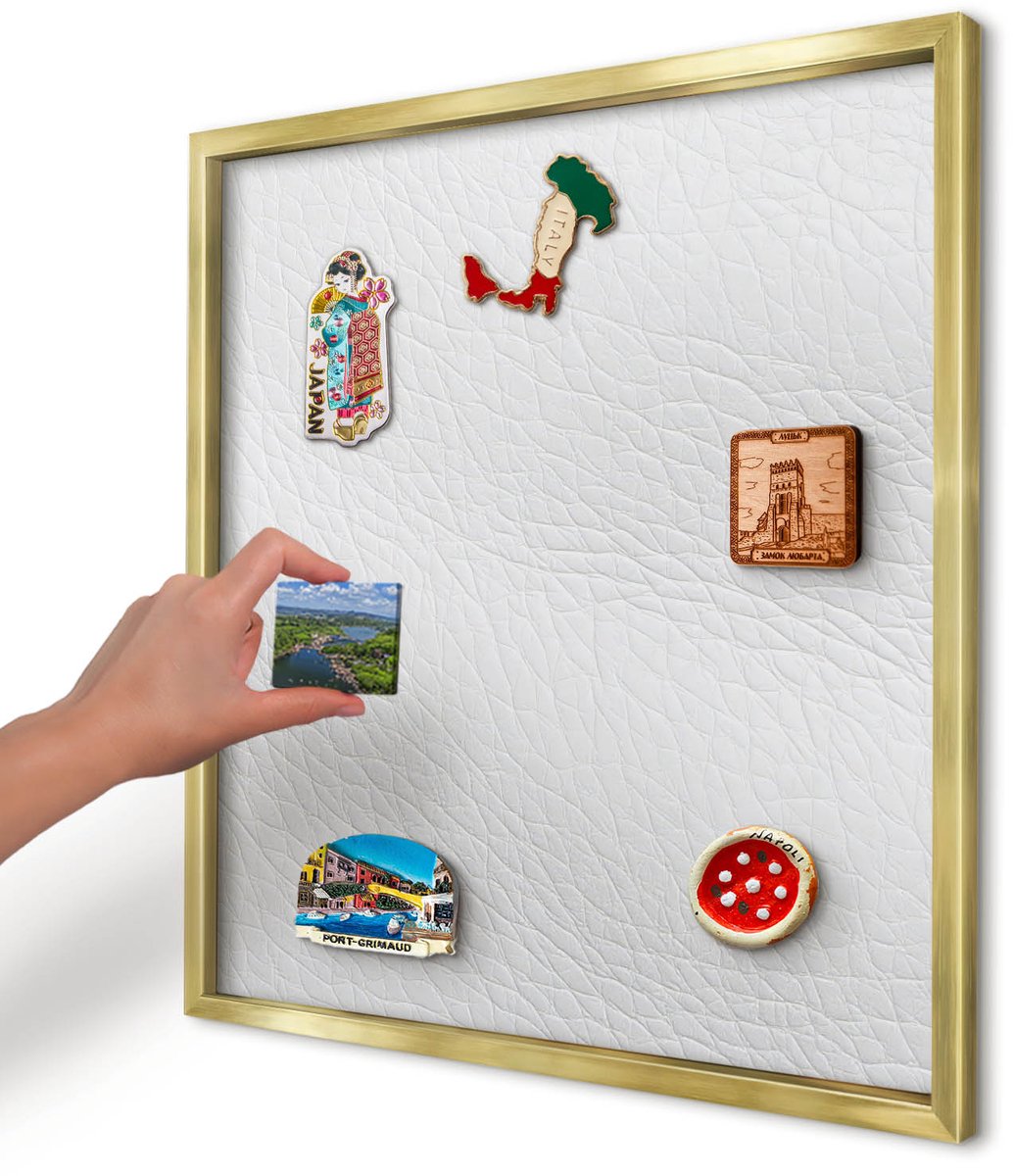 Artprintcave Wit Magneetbord mit Gouden Frame - 50x50 cm - Elegante Textuur Magnetisch Bord Voor Magneten - Minimalist Memobord Keuken - Texturen