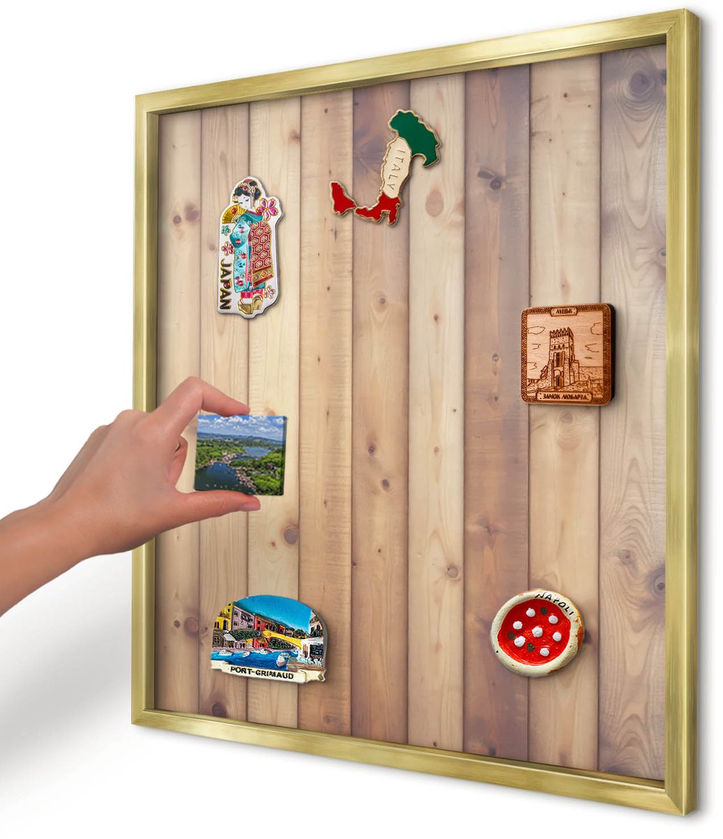 Artprintcave Bruin Magneetbord mit Gouden Frame - 50x50 cm - Houten Planken Wandbord Magnetisch - Rustiek Magneetbord Voor Keuken - Texturen
