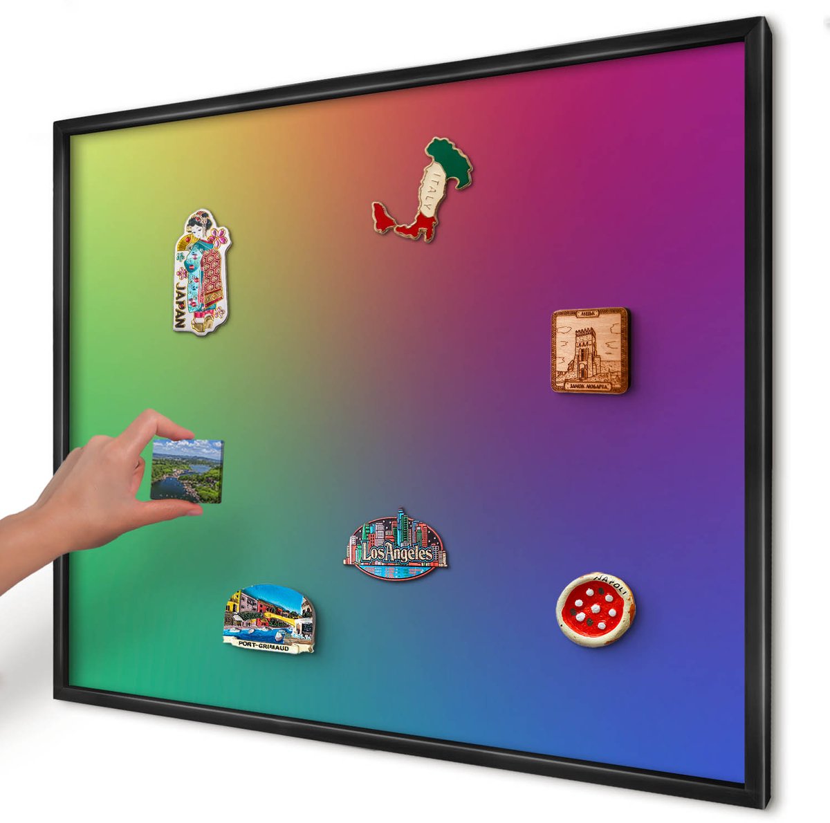 Artprintcave Groente Magneetbord mit Zwart Frame - 80x60 cm - Regenbooggradient Bord Voor Magneten - Abstract Magneetbord Voor Foto's - Abstractie