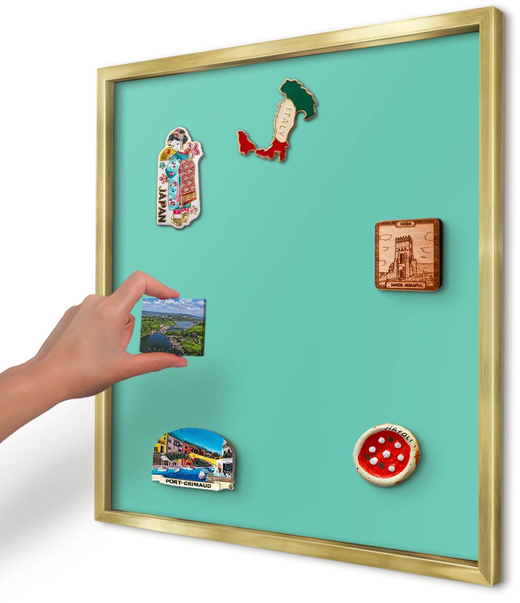 Artprintcave Turkoois Magneetbord mit Gouden Frame - 50x50 cm - Sterke Munt Memobord Keuken - Minimalist Magnetisch Bord - Achtergronden En Patronen