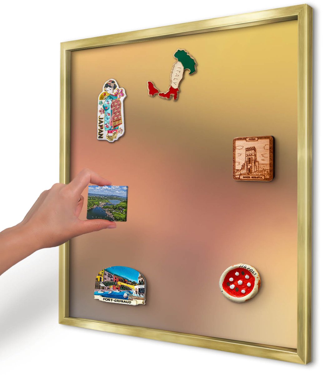 Artprintcave Geel Magneetbord mit Gouden Frame - 50x50 cm - Kleurrijke Gloed Memobord Keuken - Abstract Notitiebord - Abstractie