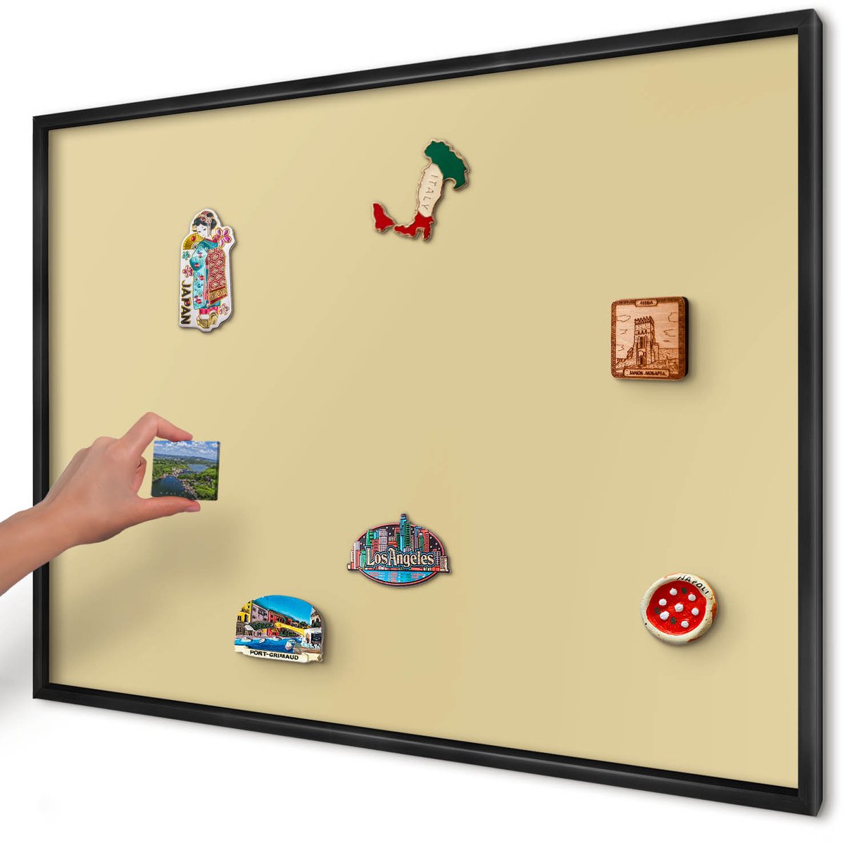 Artprintcave Beige Magneetbord mit Zwart Frame - 100x70 cm - Beige-Geel Bord Voor Magneten - Minimalist Magneet Bord mit Frame - Achtergronden En Patronen