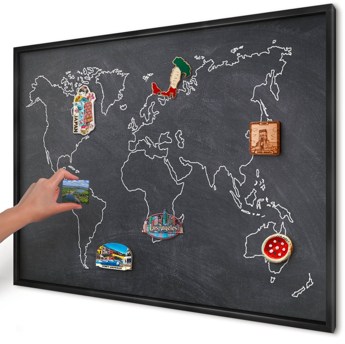 Artprintcave Zwart Magneetbord mit Zwart Frame - 100x70 cm - Krijtwereld Magneet Bord mit Frame - Minimalist Memobord Keuken - Kaarten