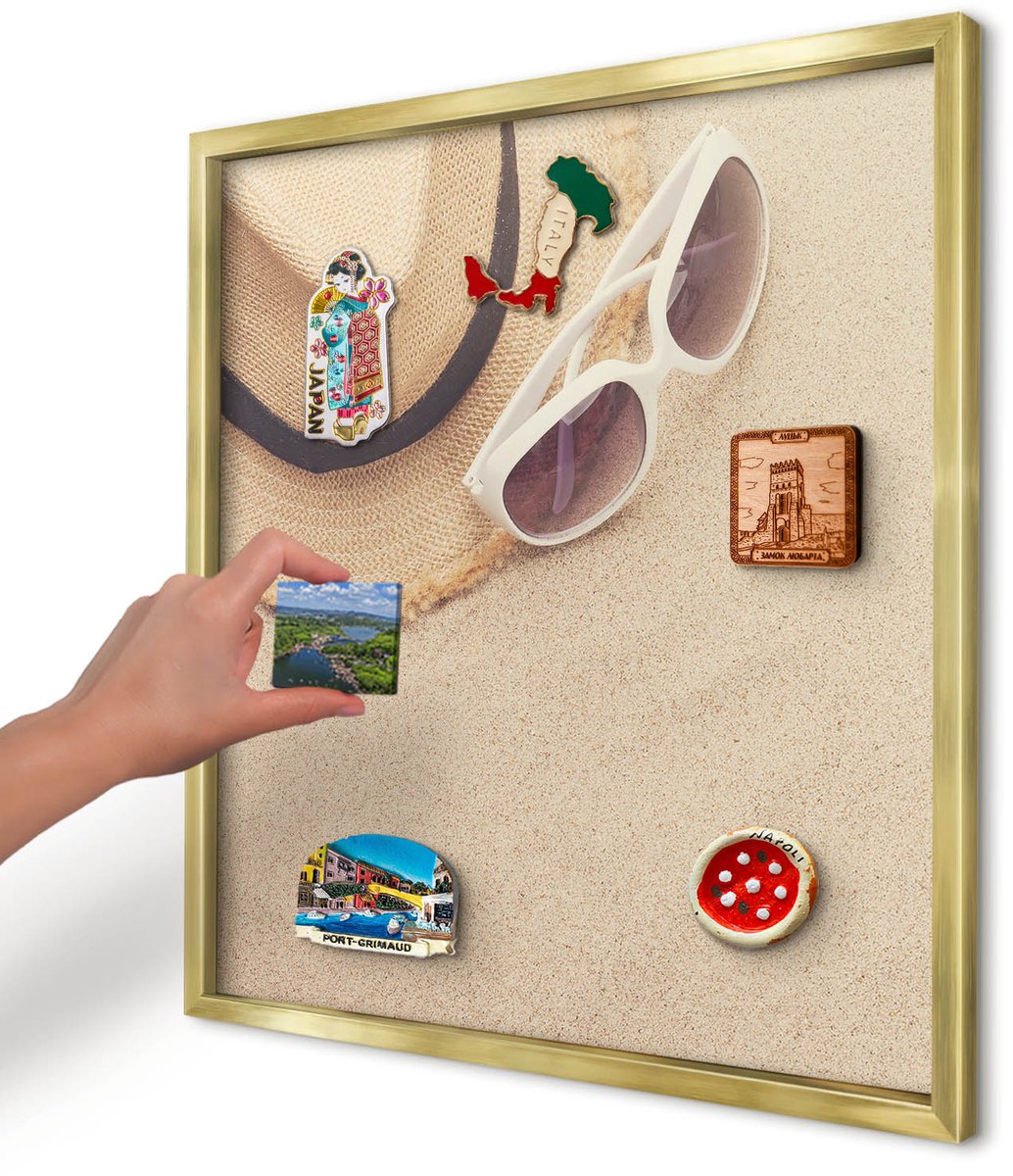 Artprintcave Beige Magneetbord mit Gouden Frame - 50x50 cm - Zomerstrand Notitiebord - Fotografisch Magnetisch Bord Voor Magneten - Reis