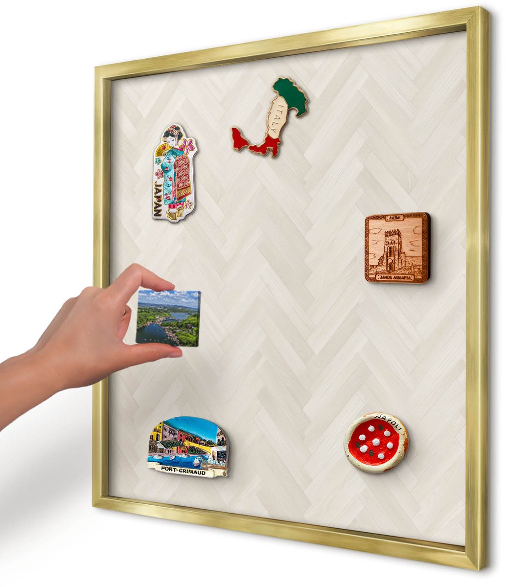 Artprintcave Romig Magneetbord mit Gouden Frame - 50x50 cm - Subtiele Visgraat Memobord Keuken - Minimalist Magneet Bord mit Frame - Texturen