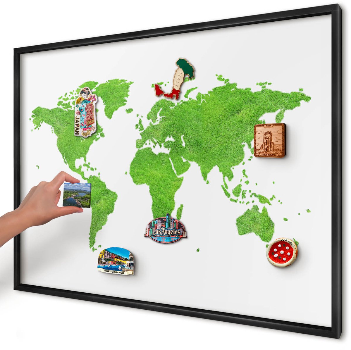 Artprintcave Groente Magneetbord mit Zwart Frame - 100x70 cm - Groene Kaart Bord Voor Magneten - Minimalist Memobord Keuken - Kaarten