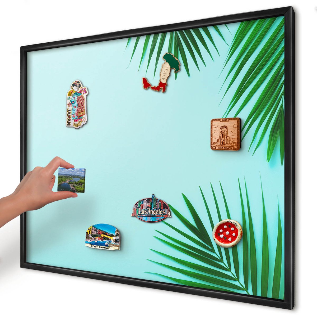 Artprintcave Groente Magneetbord mit Zwart Frame - 80x60 cm - Groene Bladeren Magneetbord Voor Keuken - Minimalist Wandbord Magnetisch - Natuur