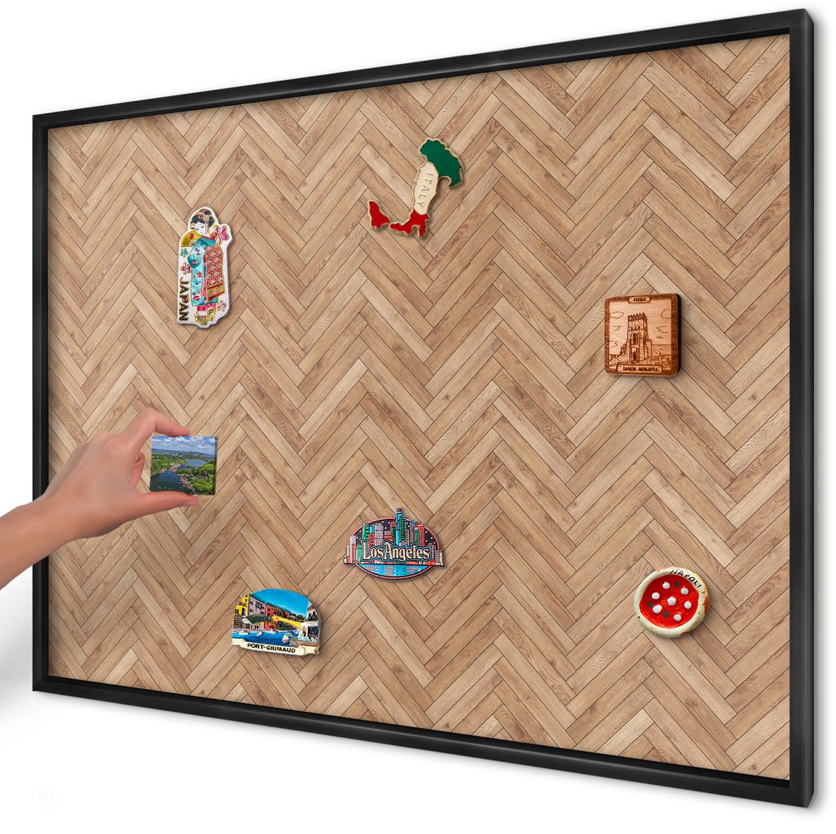 Artprintcave Bruin Magneetbord mit Zwart Frame - 100x70 cm - Visgraatpatroon Magneet Bord mit Frame - Geometrische Magnetisch Bord Voor Magneten - Texturen