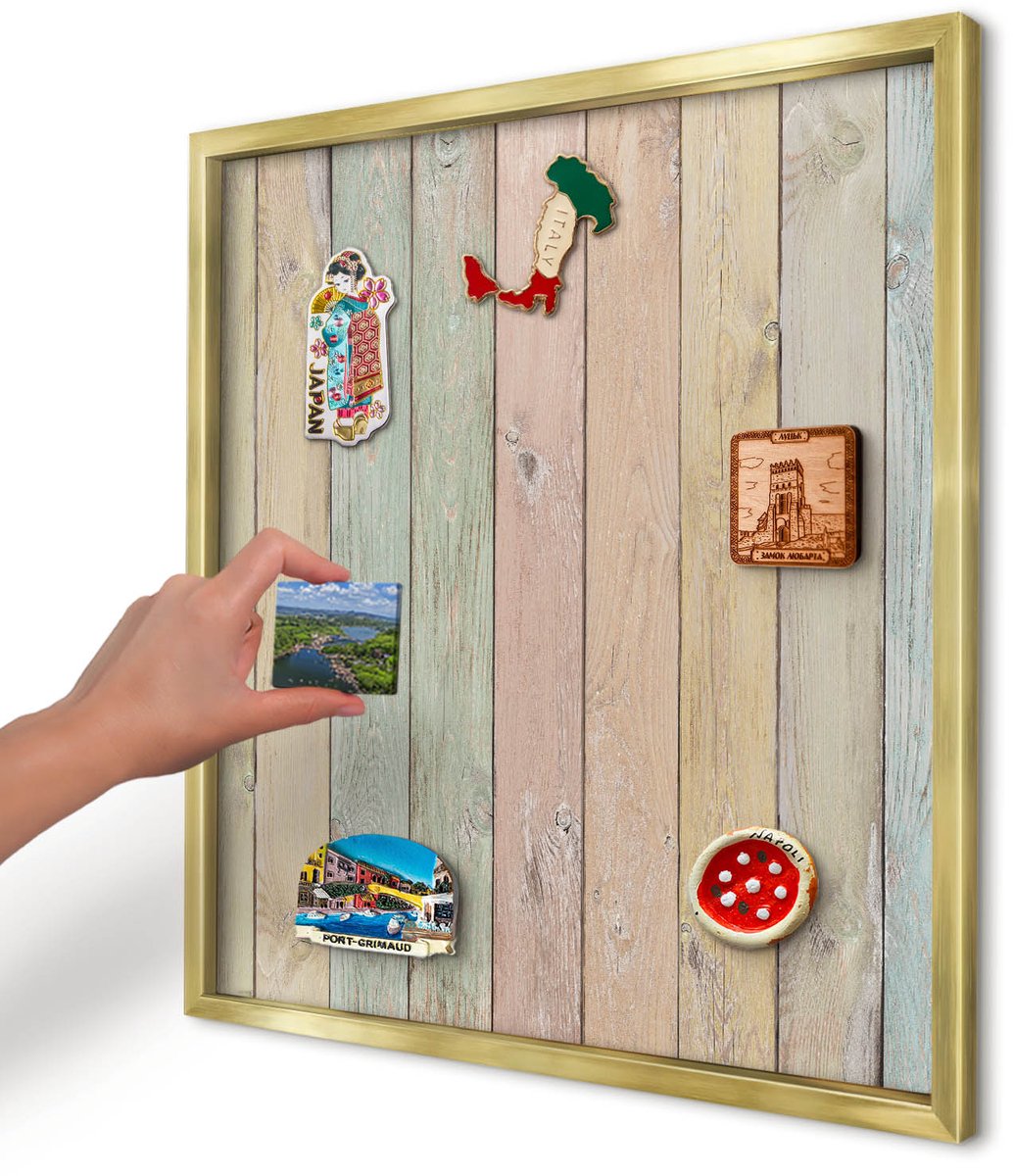 Artprintcave Groente Magneetbord mit Gouden Frame - 50x50 cm - Rustieke Planken Memobord Keuken - Rustiek Wandbord Magnetisch - Texturen