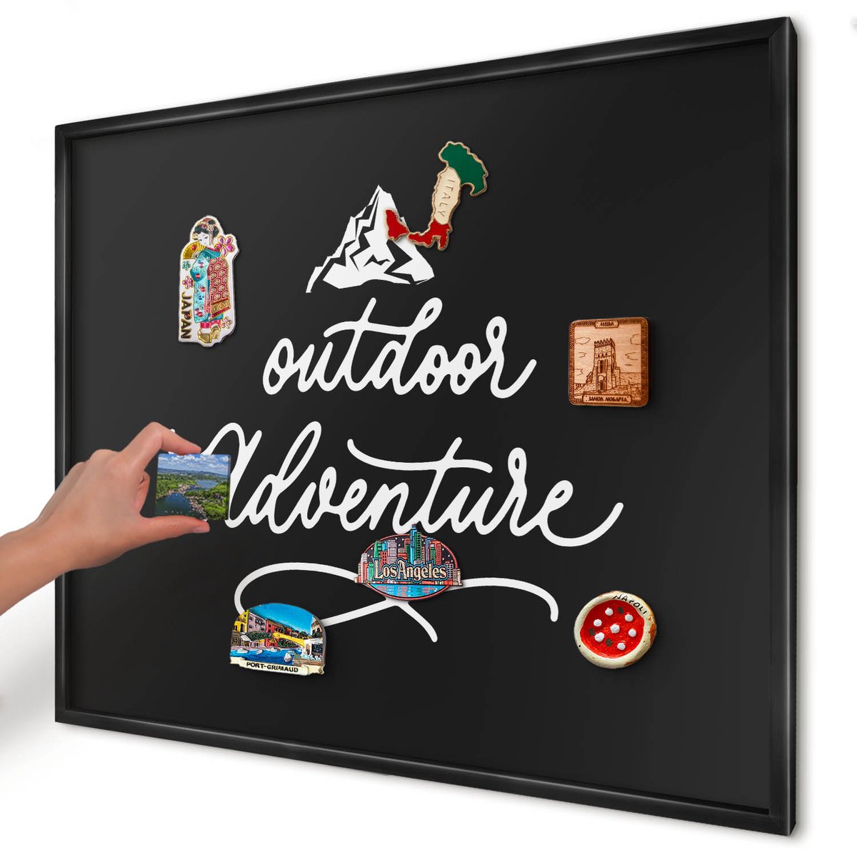 Artprintcave Zwart Magneetbord mit Zwart Frame - 80x60 cm - Buitenavontuur Magneetbord Voor Keuken - Typografisch Bord Voor Magneten - Teksten
