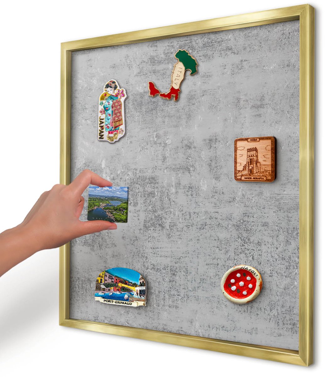 Artprintcave Grijs Magneetbord mit Gouden Frame - 50x50 cm - Grijs Oppervlak Magnetisch Bord - Minimalist Memobord Keuken - Texturen