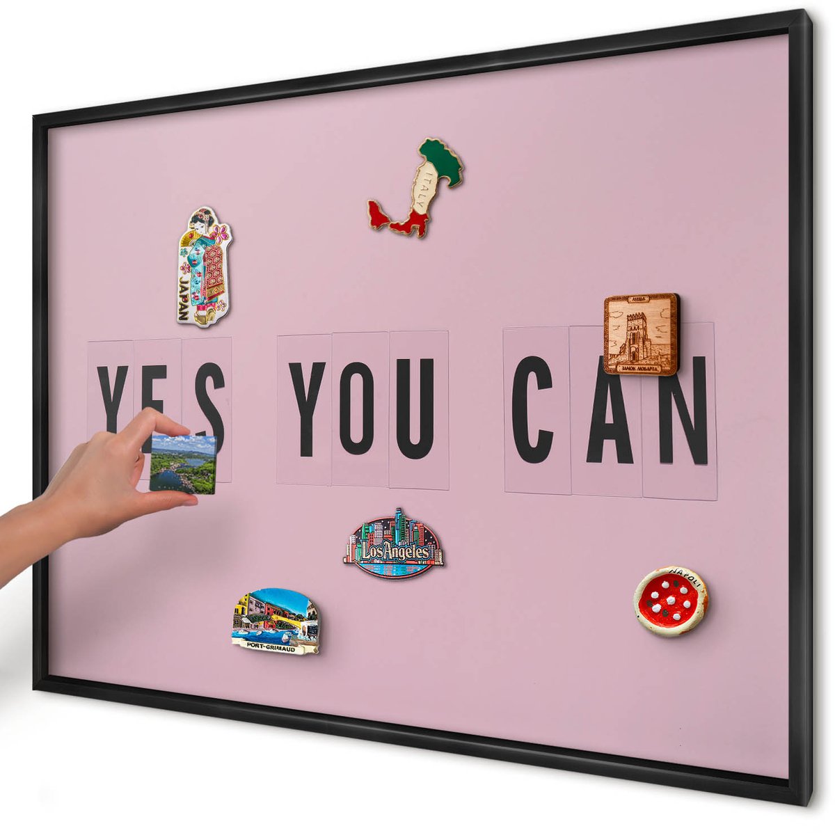Artprintcave Roze Magneetbord mit Zwart Frame - 100x70 cm - Motivatie Elke Dag Bord Voor Magneten - Minimalist Magneetbord Voor Foto's - Teksten