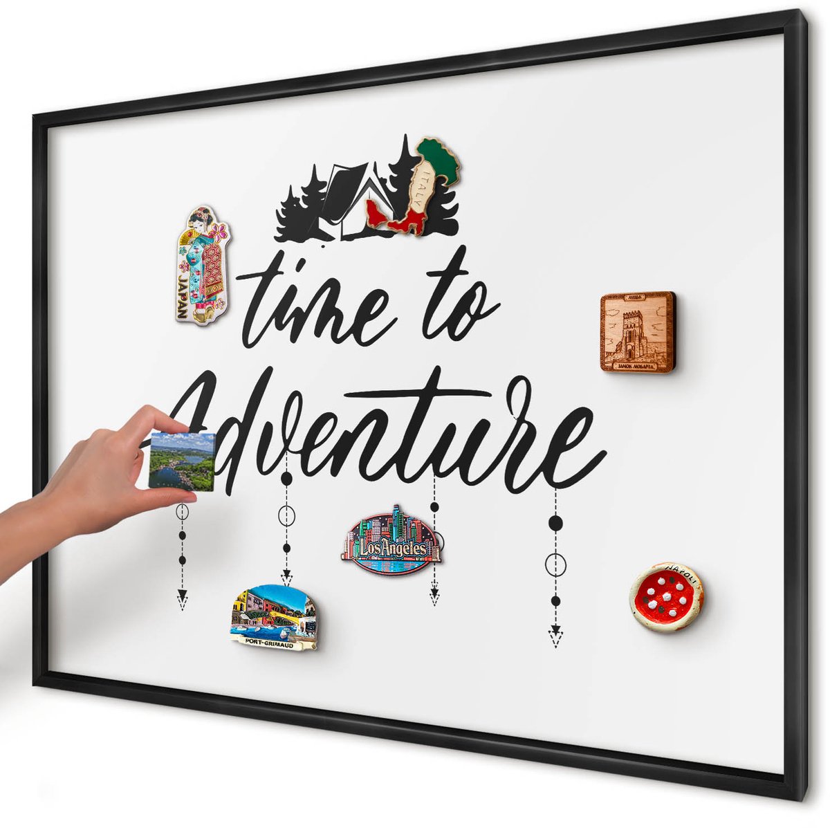 Artprintcave Wit Magneetbord mit Zwart Frame - 100x70 cm - Avontuur Wacht. Magneetbord Voor Foto's - Minimalist Magnetisch Bord - Teksten