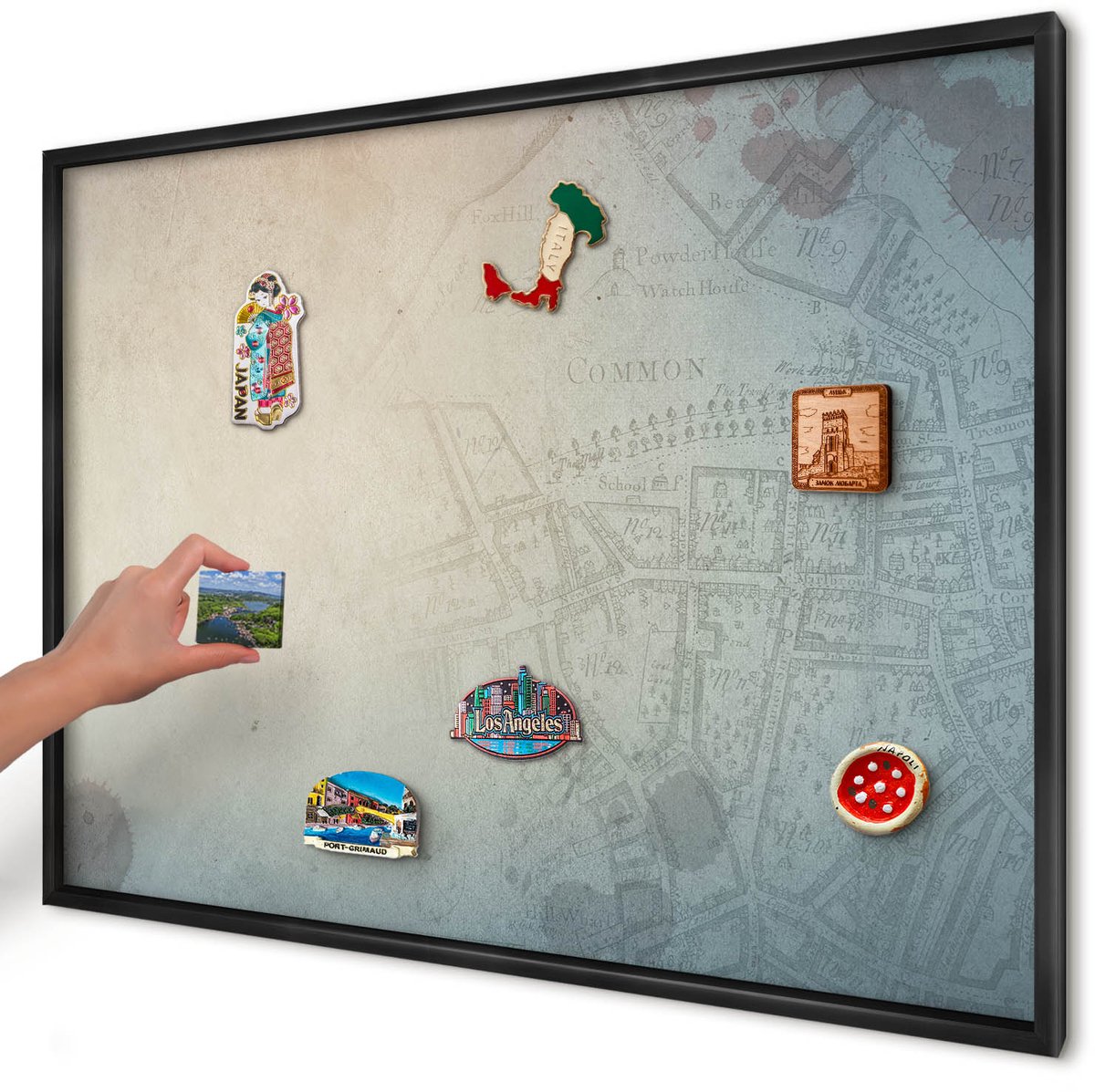 Artprintcave Beige Magneetbord mit Zwart Frame - 100x70 cm - Oude Kaart Magnetisch Bord Voor Magneten - Vintage Magneetbord Voor Keuken - Kaarten