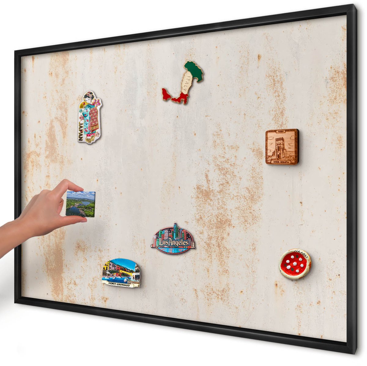 Artprintcave Beige Magneetbord mit Zwart Frame - 100x70 cm - Roestige Textuur Magneet Bord mit Frame - Industrieel/Loft Magnetisch Bord - Texturen