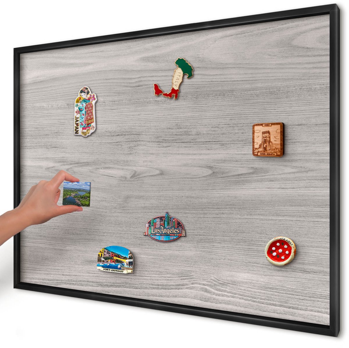 Artprintcave Grijs Magneetbord mit Zwart Frame - 100x70 cm - Houtstructuur Magnetisch Bord - Minimalist Magneet Bord mit Frame - Texturen