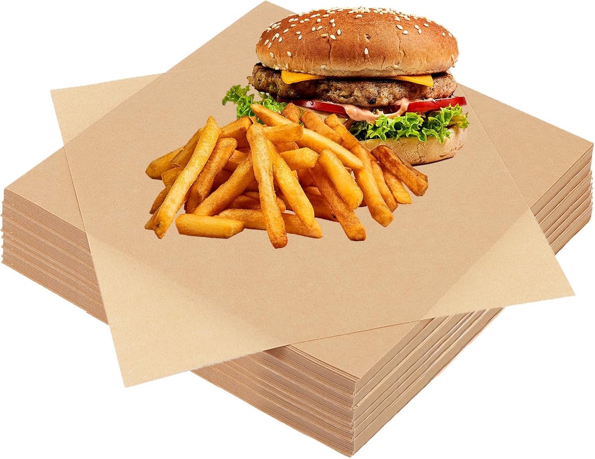 Bakpapier, 500 stuks, vierkant, 30 x 30 cm, bruin, perkamentpapier, vetdicht bakpapier, anti-aanbak, rechthoekig, Deli waspapier voor het bakken