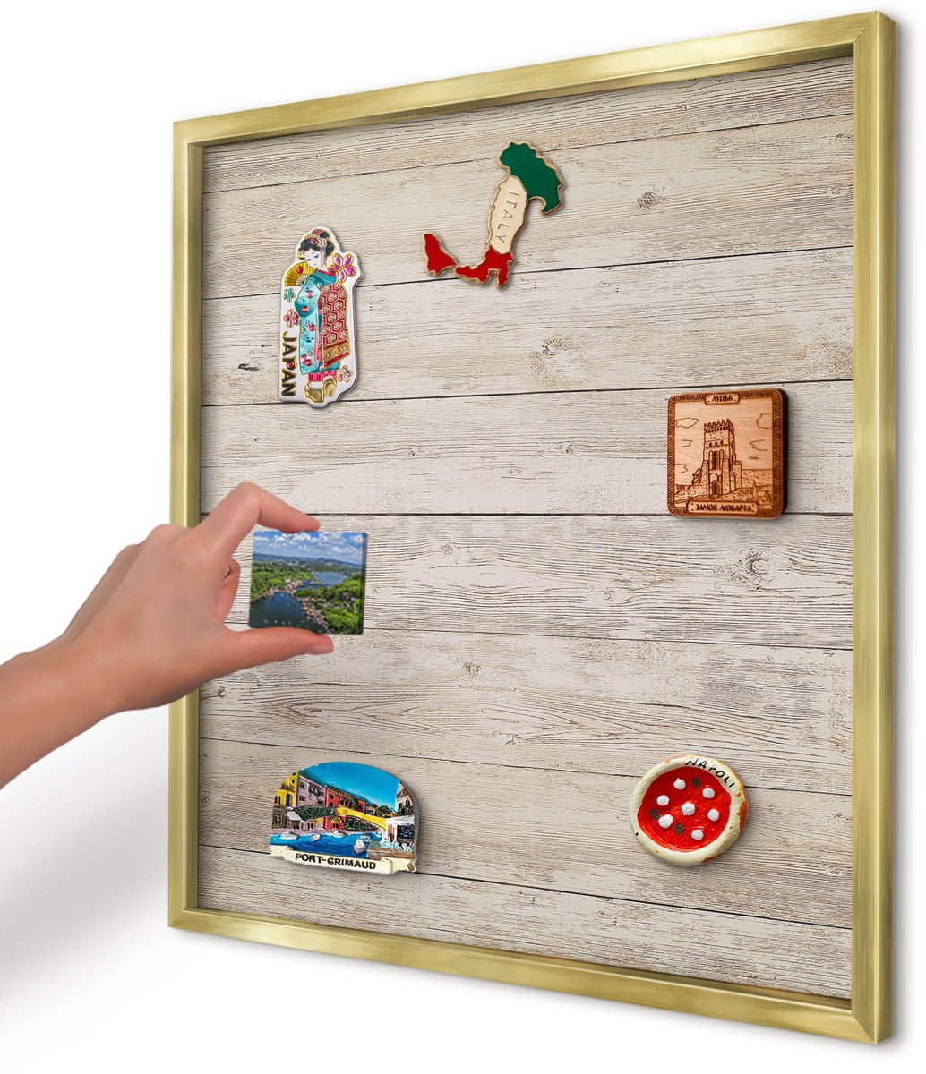 Artprintcave Beige Magneetbord mit Gouden Frame - 50x50 cm - Houtstructuur Wandbord Magnetisch - Rustiek Memobord Keuken - Texturen