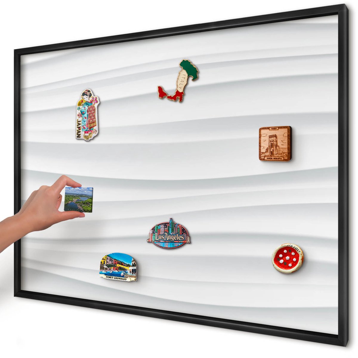 Artprintcave Wit Magneetbord mit Zwart Frame - 100x70 cm - Witte Golven Wandbord Magnetisch - Minimalist Magneetbord Voor Keuken - Achtergronden En Patronen