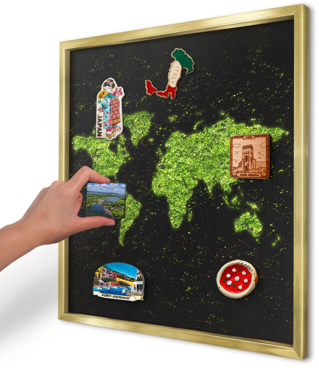 Artprintcave Groente Magneetbord mit Gouden Frame - 50x50 cm - Groene Kaart Magnetische Organizer - Abstract Notitiebord - Natuur