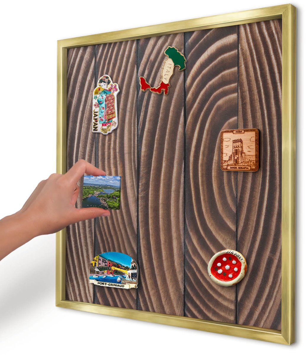 Artprintcave Bruin Magneetbord mit Gouden Frame - 50x50 cm - Houtstructuur Notitiebord - Rustiek Bord Voor Magneten - Texturen