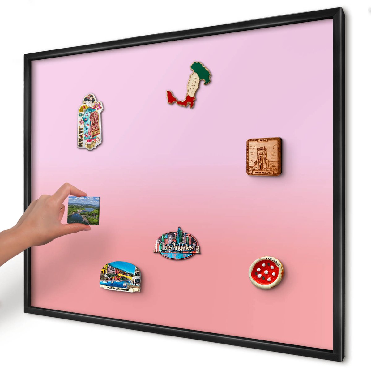 Artprintcave Roze Magneetbord mit Zwart Frame - 80x60 cm - Zachte Helling Memobord Keuken - Minimalist Notitiebord - Achtergronden En Patronen